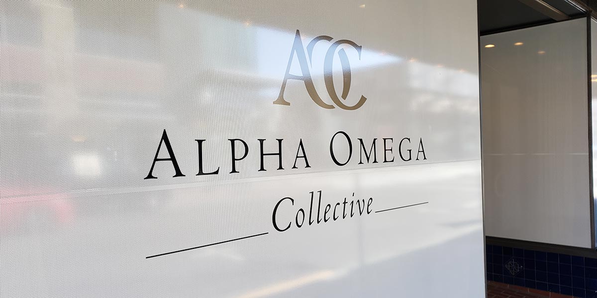 Alpha Omega Collective Tasting Room Sign